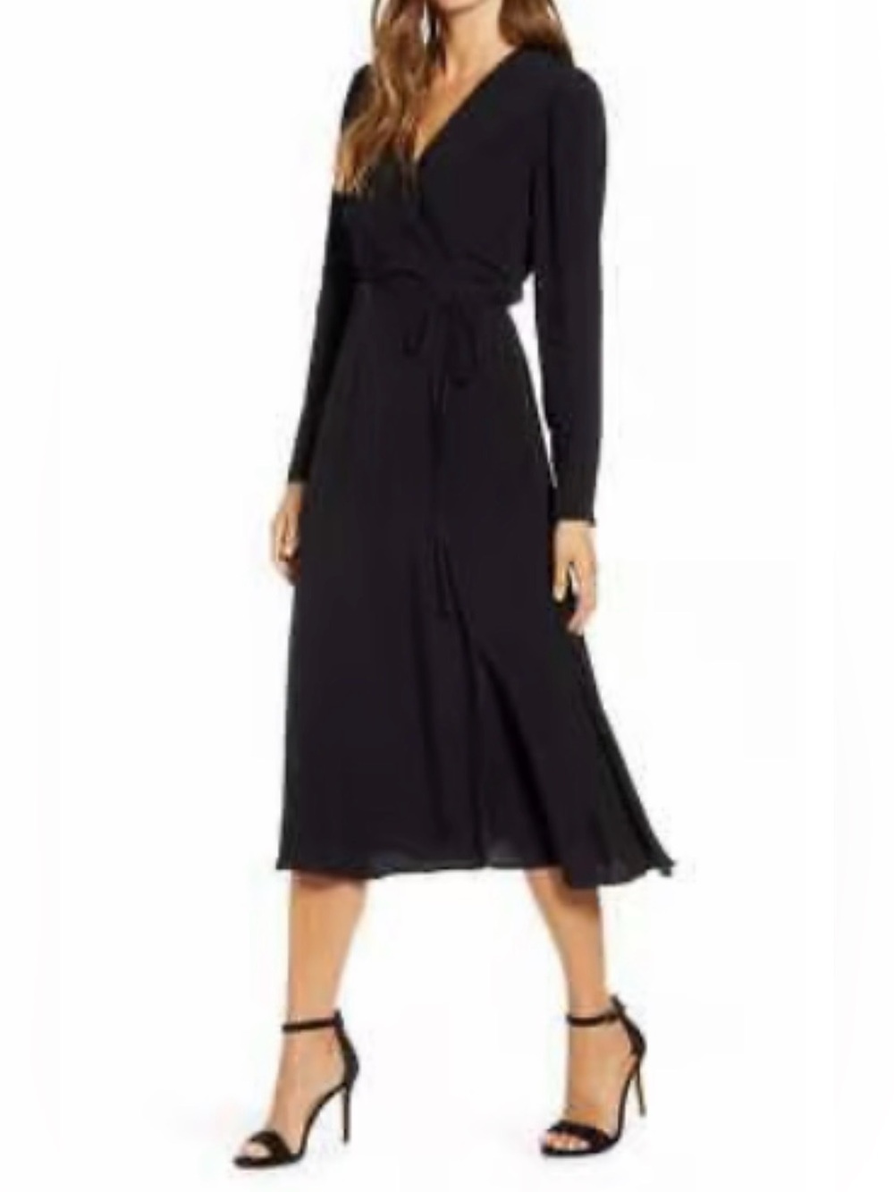 Rachel Parcell Black Long Sleeve Midi Wrap Dress Size XL
